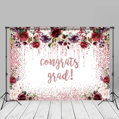 Pink Sparkling Floral White Graduation Photo Backdrop - Aperturee