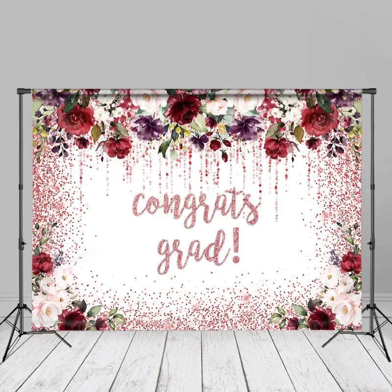Pink Sparkling Floral White Graduation Photo Backdrop - Aperturee
