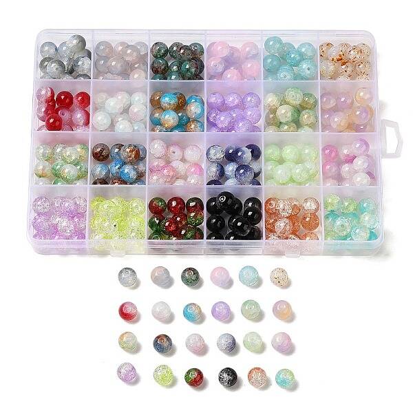 288Pcs 24 Colors Transparent Crackle Glass Beads