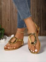 Women's Fashionable Metallic Decorated Slides, Boho Sandals, Casual Comfortable Flat Sandals for Summer, Lightweight Breathab...
