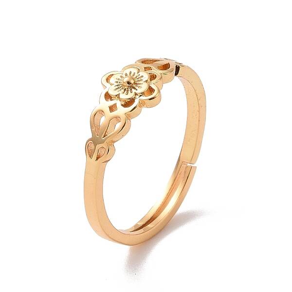 Brass Sakura Flower Adjustable Ring for Women