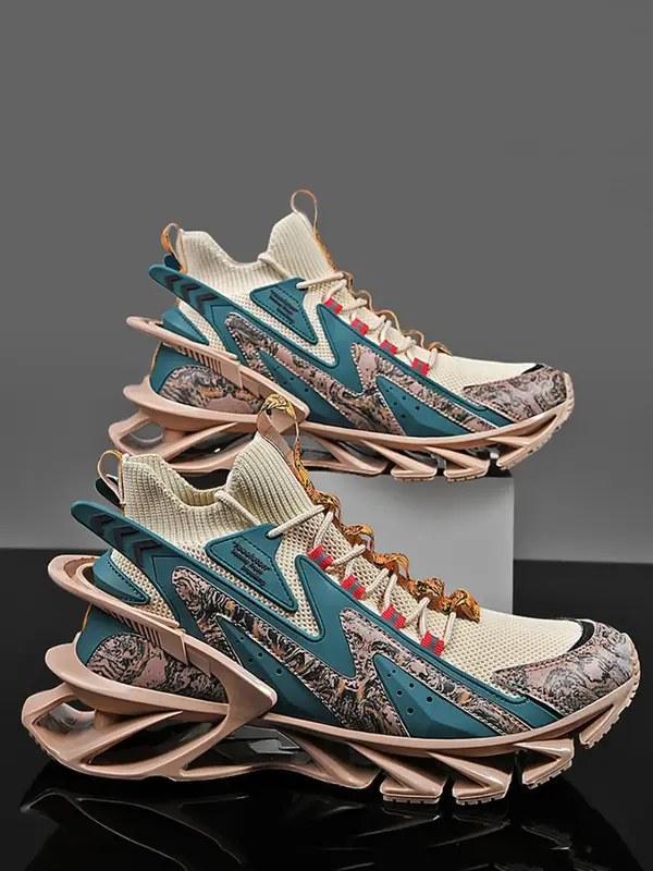 Men's Colorblock Patchwork Pattern Lace up Front Low Top Mesh Sneakers, Casual Sporty Breathable Comfortable Running Shoes fo...