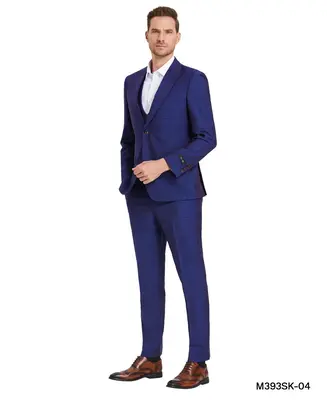 Tazio Men's Skinny Fit 3 Piece Suit Tone on Tone Windowpane