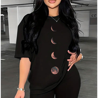 Moon Print  Crew Neck Short Sleeve T-shirt Women's Casual Breathable Comfort Top