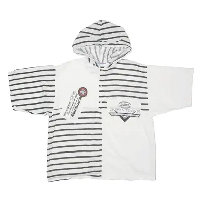 CHEWAN Striped Hooded Mens T-Shirt White Button Neck ONE SIZE