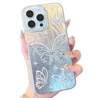 Shiny Feather Gauze Butterfly Case for Girly with Glitter Aesthetic Shockproof Protective Phone Cases for iPhone 16 Series Pl...