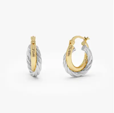 14k Gold and White Gold Twisted Hoops