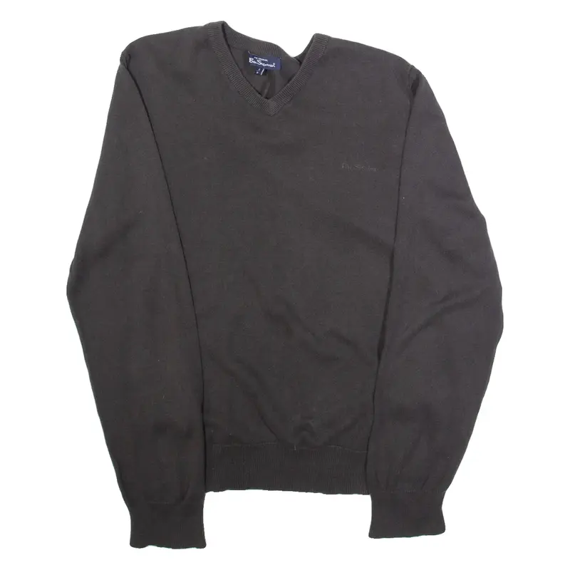 BEN SHERMAN Mens Jumper Black V-Neck Tight Knit M