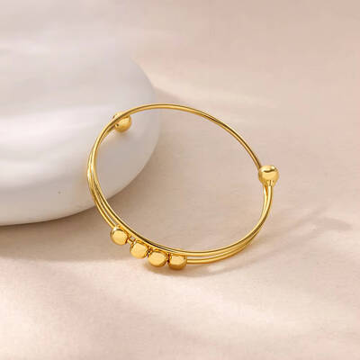 Adjustable Brass Round Beads Cuff Bangles for Women