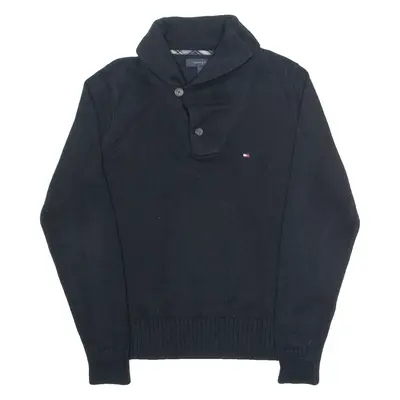 TOMMY HILFIGER Mens Jumper Black Roll Neck Tight Knit XS