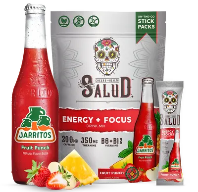 Salud x Jarritos 2-in-1 Energy Drink Powder + Focus, Fruit Punch, Organic Caffeine, B6 + B12, Theanine, Clean Energy Drink Pa...