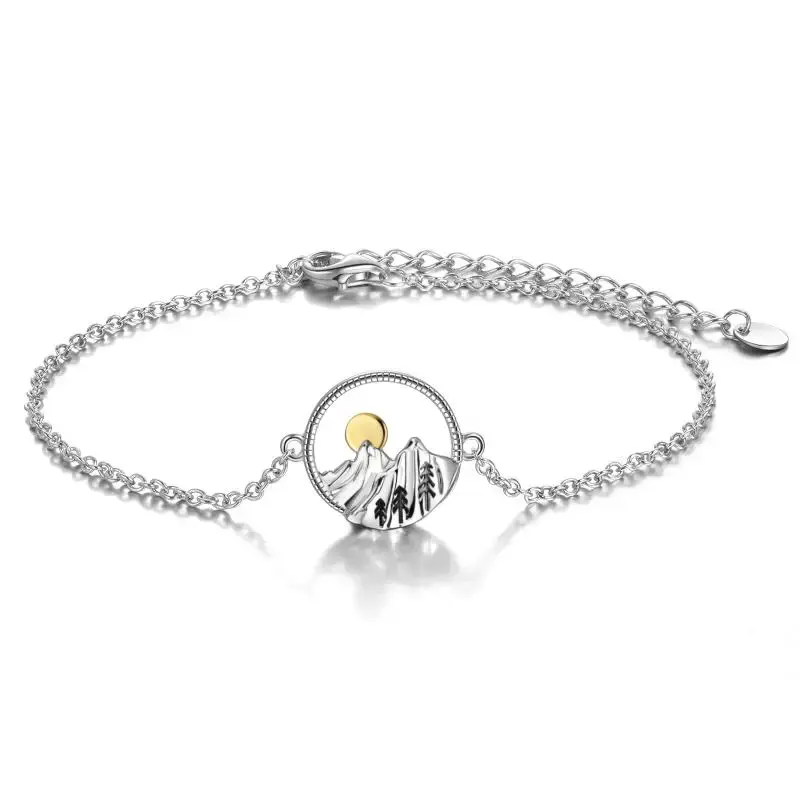 Sterling Silver Two-tone Mountains Charm Bracelet
