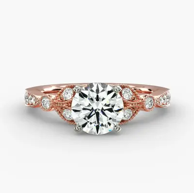 10K Rose Gold 0.7 to 3.2 CT.T.W. Round Cut Diamond Engagement Ring D Color VVS-VS Clarity IGI Certified
