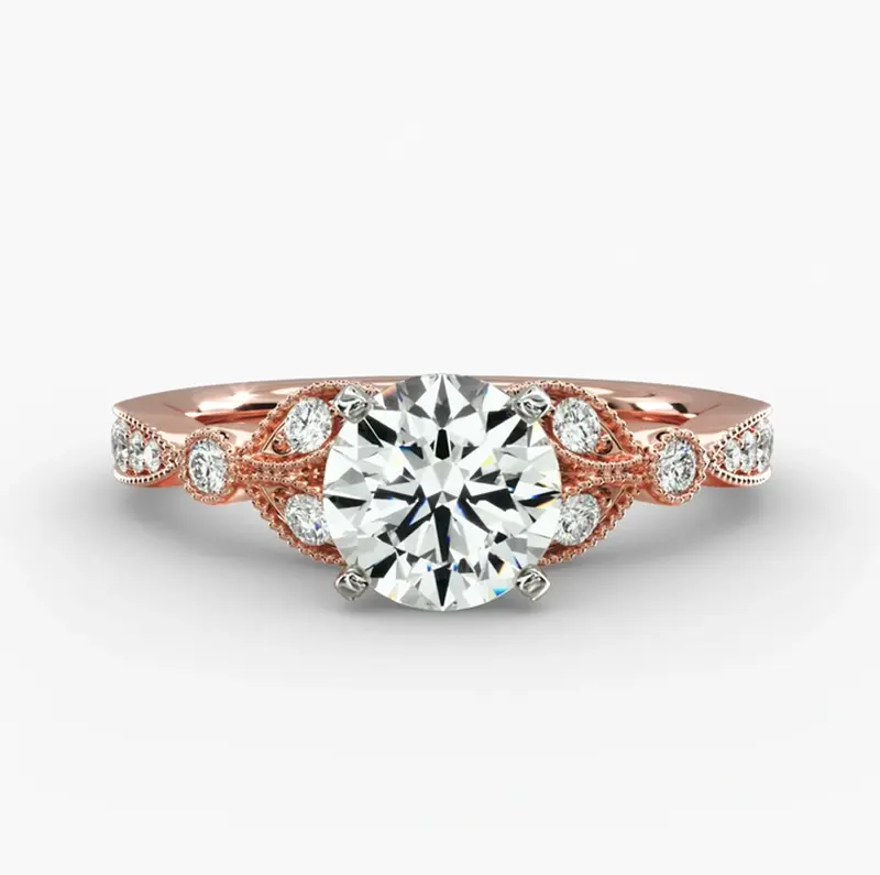 10K Rose Gold 0.7 to 3.2 CT.T.W. Round Cut Diamond Engagement Ring D Color VVS-VS Clarity IGI Certified