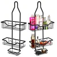 OYAJIA Shower Caddy Over Shower Head: Adjustable Hanging Bath Organizer With Soap Tray, 3-Tier Baskets & 4 Hooks For Razor, L...