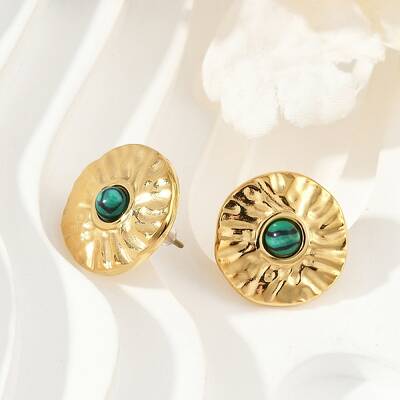 304 Stainless Steel Synthetic Malachite Stud Earrings