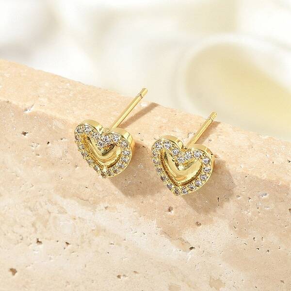 Brass Micro Pave Clear Cubic Zirconia Stud Earrings