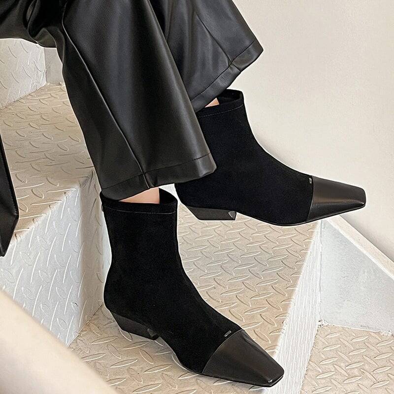 CHIKO Asiah Square Toe Block Heels Ankle Boots