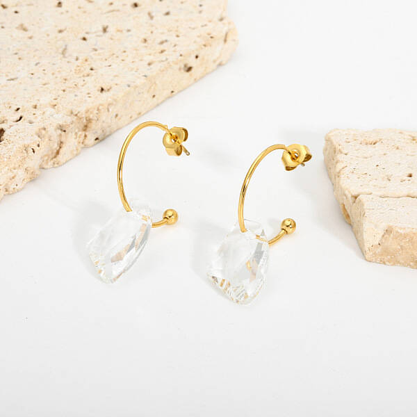 Stainless Steel Irregular Transparent Crystal Cubic Zirconia Dangle Stud Earrings
