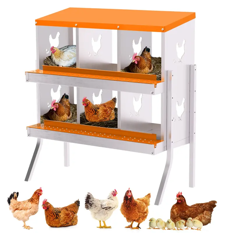 Garvee 6-Hole Bracket Legs Chicken Nesting Box Galvanized Steel Rustproof Automatic Egg Collection Ventilated Easy Install Wa...