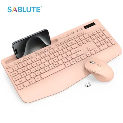 SABLUTE KC213 Wireless Keyboard and Mouse Combo(Not Bluetooth) - Full-Sized Keyboard with Wrist Rest, Phone Holder, Sleep Mod...