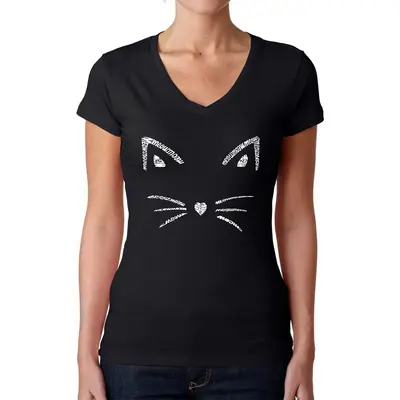 Whiskers - Women's Word Art V-Neck T-Shirt - Black - Small