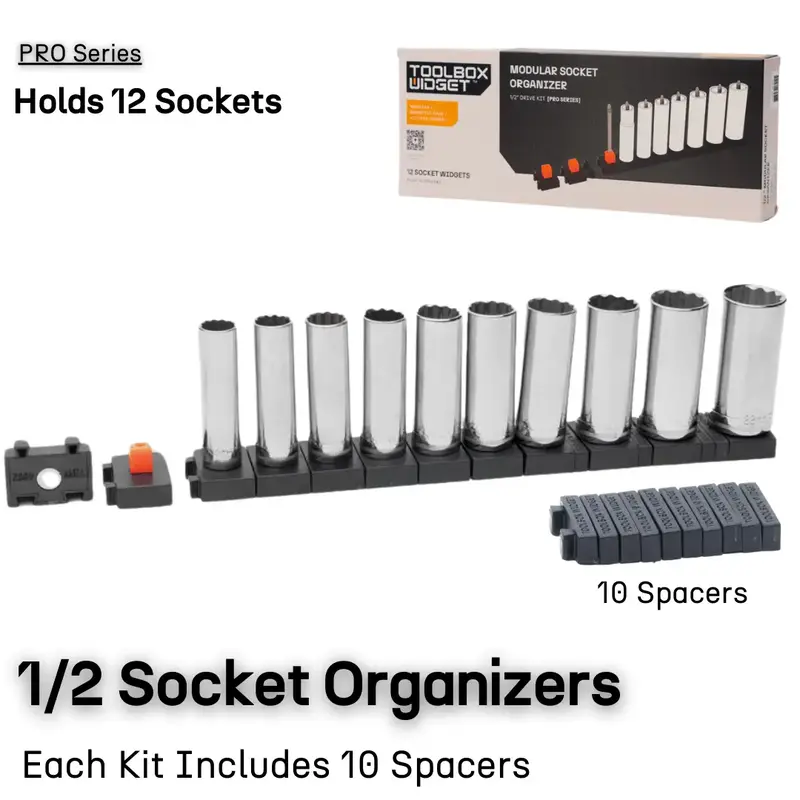Modular Socket Organizers for 1/2 Drive by ToolBox Widget - 12 Organizers + 10 Spacers wrench organizers