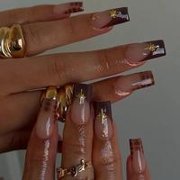 Star Pattern Fake Nails with Jelly Glue & Nail File, 24pcs French Style Press on Nails for Women & Girls Diy Nail Art, Elegan...