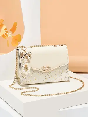 Women's Faux Pearl Decor Chain Crossbody Bag, Fashionable Bowknot Design Shoulder Bag for Daily Used, Casual Trendy Versatile...