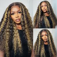 QUANDIAN Balayage Highlight Deep Wave Lace Front Wigs Human Hair FB/27 180% Density 13x4 HD Lace Frontal Wigs Human Hair Pre ...