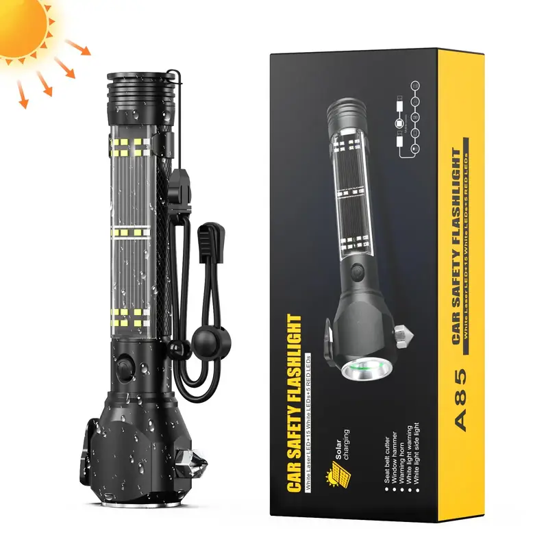 10-in-1 Car Safety Hammer Multifunctional Flashlight, 6000LM Flashlight, Car Emergency Tool with Alarm, Cutter Window Breaker...
