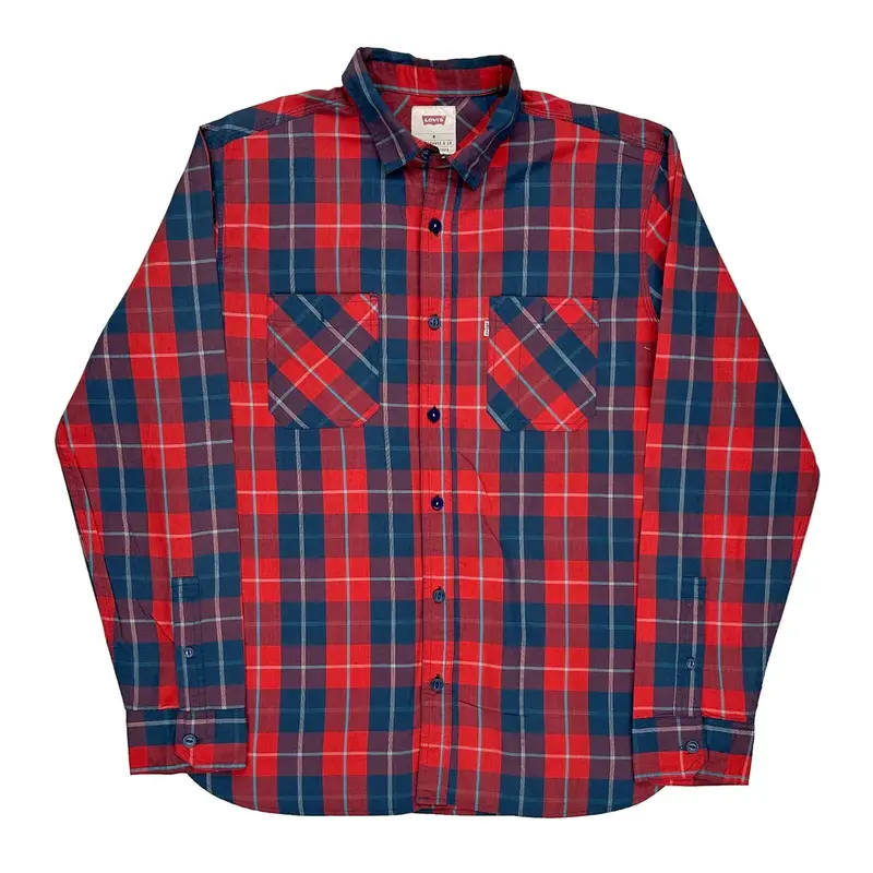 Levis Checked Flannel Shirt - Medium Red Cotton Blend | Size: medium