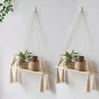 Hanging Shelves for Bedroom Wall Decor, Wooden Wall Art Hanging Shelf, Hanging Rack for Potted Plants, Bedroom Accessories, W...