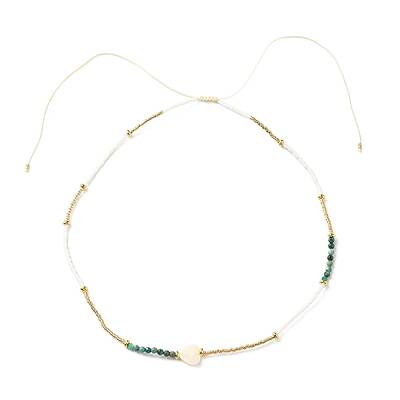 Adjustable Miyuki Seed & White Shell & Natural African Turquoise Beaded Necklaces