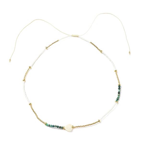 Adjustable Miyuki Seed & White Shell & Natural African Turquoise Beaded Necklaces