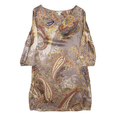 MONSOON Womens Printed Top Grey V-Neck 3/4 Sleeve Silk Paisley UK 8