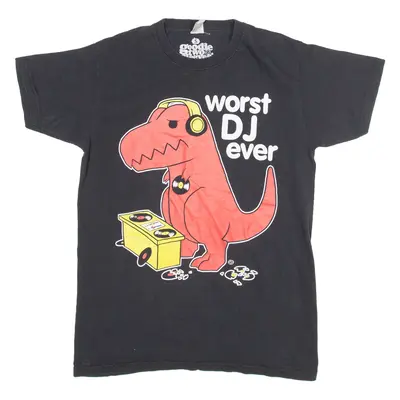FRUIT OF THE LOOM Dinosaur Cartoon Print Mens T-Shirt Black S