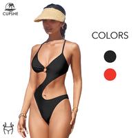CUPSHE Trendy O-Ring Cutout One Piece Monokini Swimsuit Stylish Beachwear V Neck Cross Tie Back Straps Swimwear Summer Beach ...