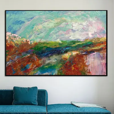 Colorful Landscape Painting Abstract Countryside Art Palette Knife Artwork Heavy Textured Painting Contemporary Art Marble Wa...