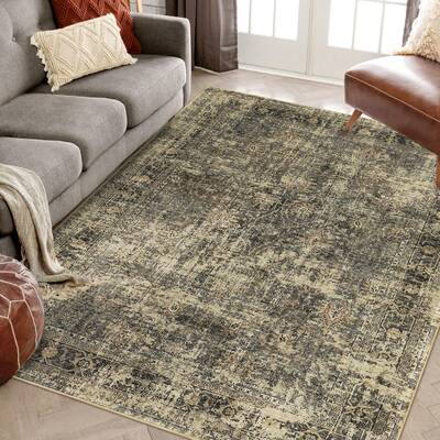 Garvee 10x13 Rugs for Living Room Washable Area Rug Non Slip Faux Wool Area Rug Vintage Distressed Rug Low Pile Accent Rug In...