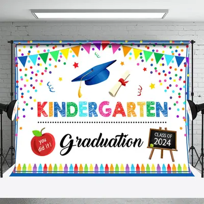 Kindergarten Colorful Crayon Dot Graduation Backdrop - Aperturee