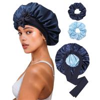 Double Layer Satin Bonnet for Sleeping Cap Women Reversible Hair Bonnets with 2PCS Hair Scrunchies Elastic Tie Band Nightcap ...