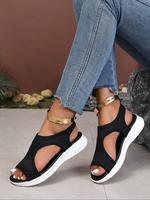 Women's Solid Color Cut Out Platform Sandals, Casual Comfortable Breathable Sports Sandals for Summer, Lightweight Comfortabl...