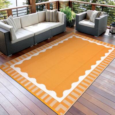 Garvee Reversible Waterproof Outdoor Rug – Modern Orange and White Plastic Mat – UV Resistant, Easy to Clean – Perfect ...