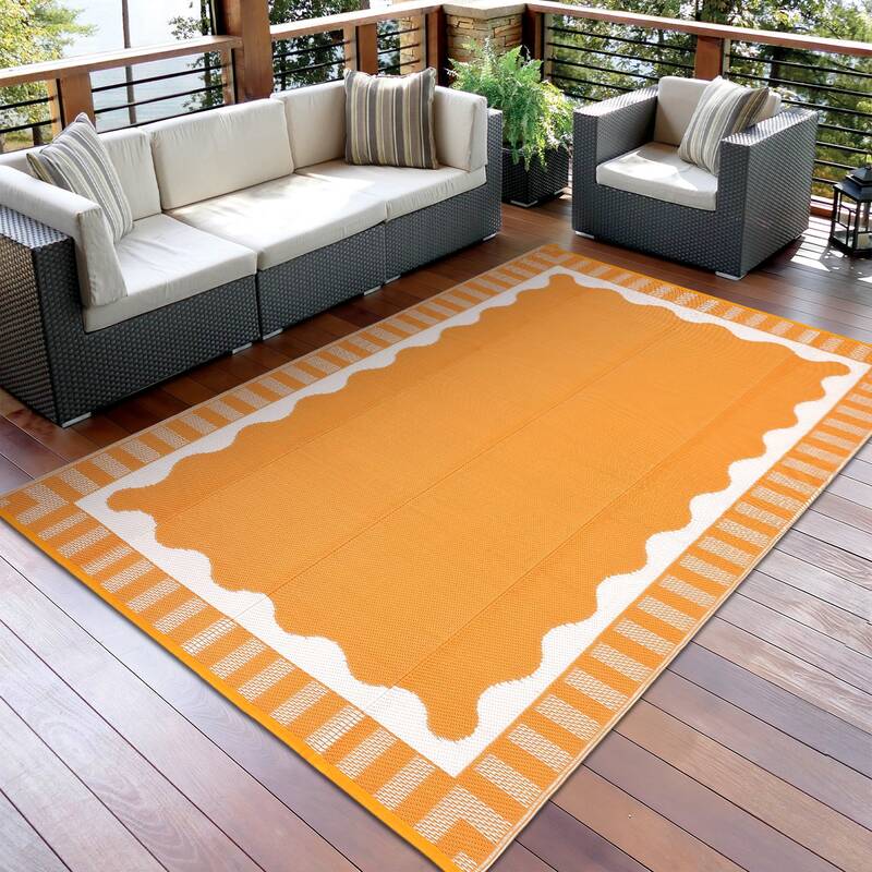 Garvee Reversible Waterproof Outdoor Rug – Modern Orange and White Plastic Mat – UV Resistant, Easy to Clean – Perfect ...