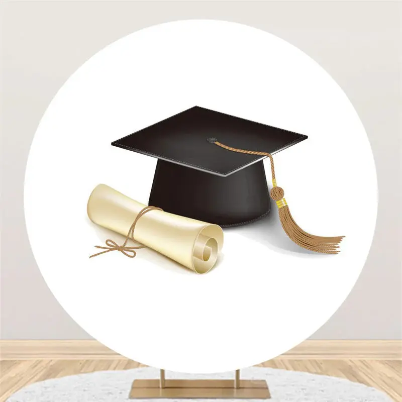 Aperturee Black Bachelor Cap Simple Circle Graduation Backdrop | Graduation Backdrop Banner | Graduation Party Backdrop | Gra...