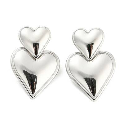 Non-Tarnish 304 Stainless Steel Double Heart Dangle Stud Earrings for Women