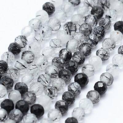Natural Black Rutilated Quartz Beads Strands