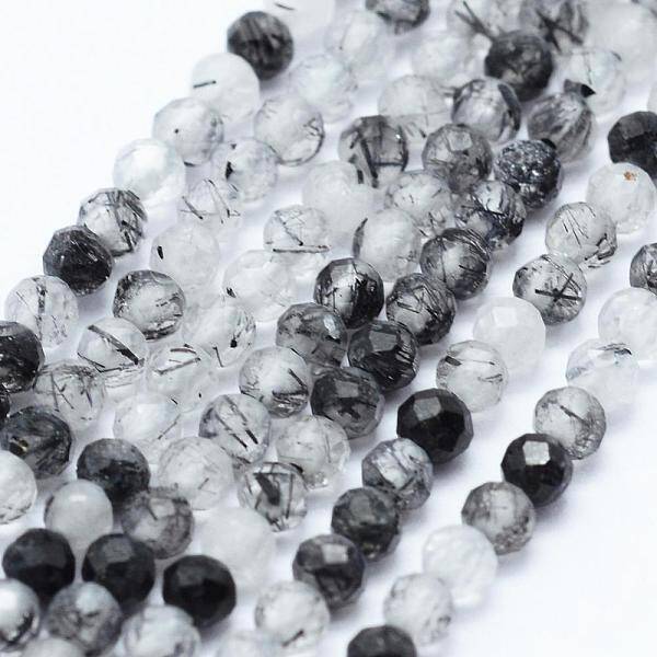 Natural Black Rutilated Quartz Beads Strands
