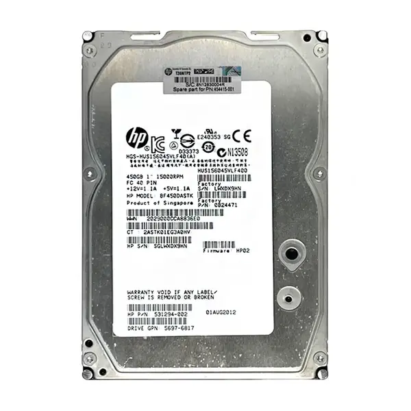 531294-002B HP 450GB 15000RPM Fibre Channel 4 Gb/s 3.5-Inch 16MB Cache Hot Swap Hard Drive